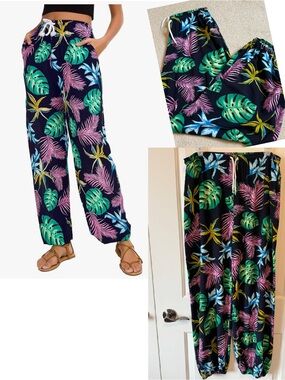Urban Coco Boho Tropical Leaves Yoga Harem Pants - sz XL